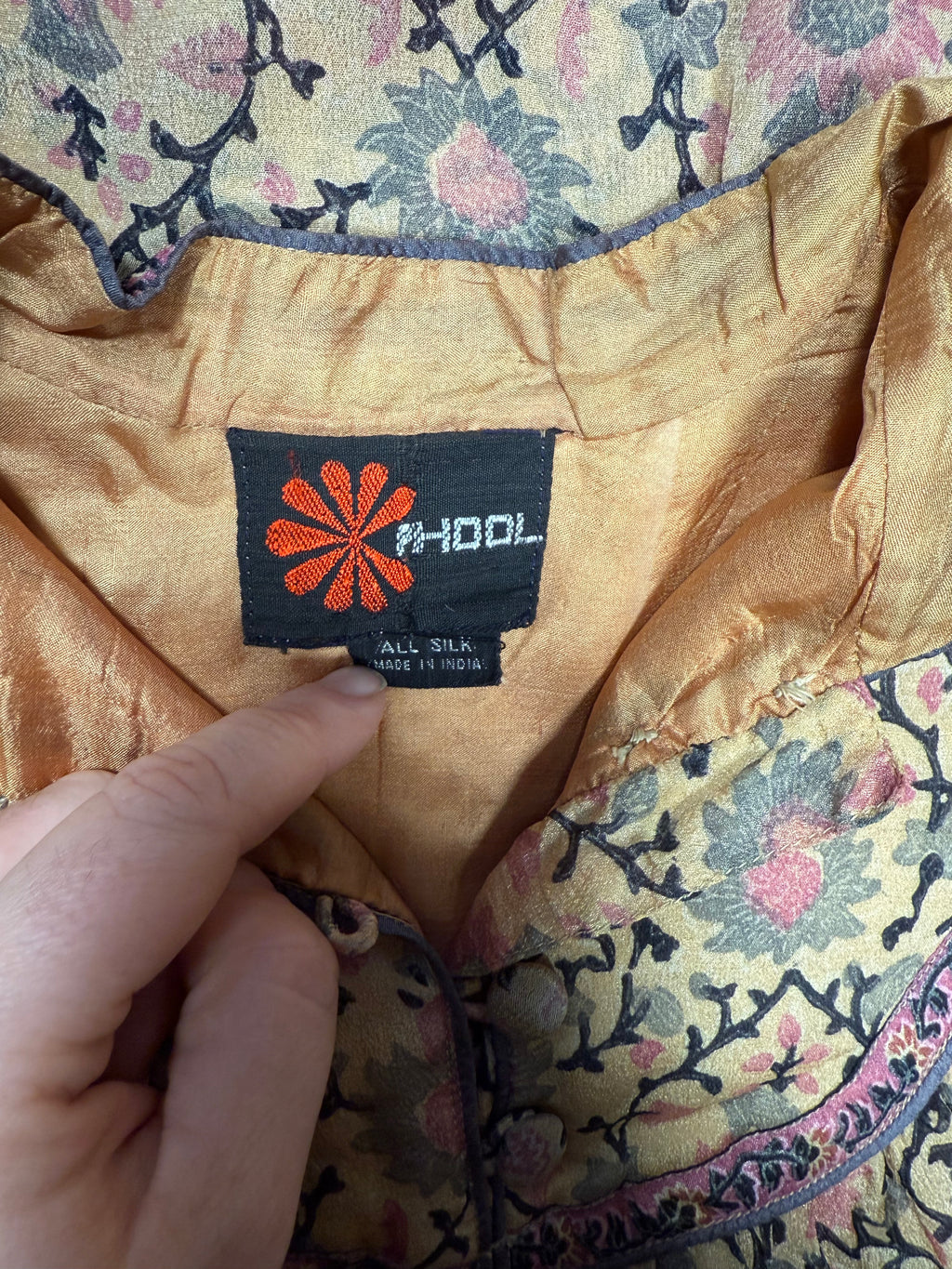 1970s Rare Phool 100% Silk Blockprint Tunic Dress