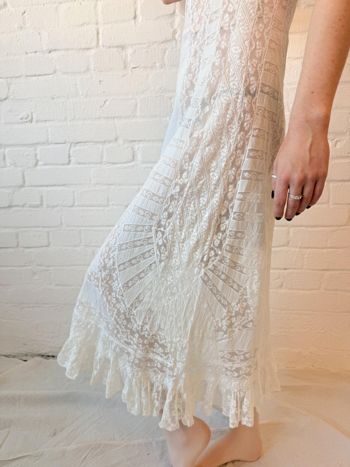 Antique 1910s Edwardian Lace Lingerie Dress – White Cotton & Lace Wedding Dress
