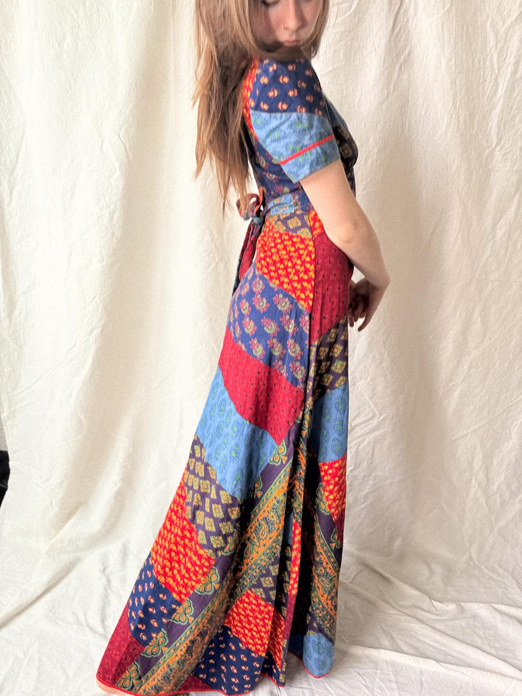 1970s Indian Cotton Patchwork Maxi Dress | Block Print Bohemian Folk Dress