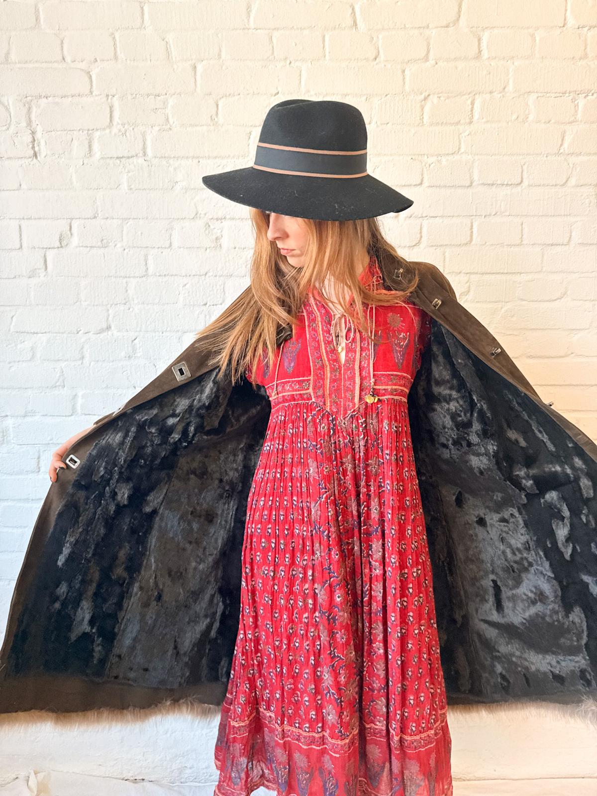 1970s Brown Suede Penny Lane Princess Coat with Statement Metal Fastenings
