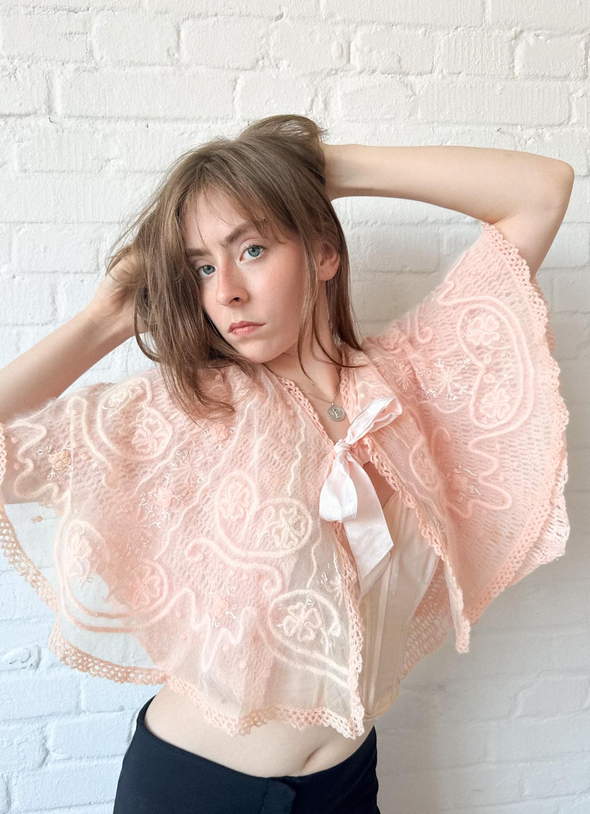 Edwardian / Early 1920s Angora and Tulle Bedjacket