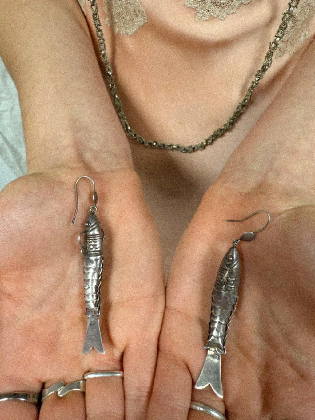 Vintage Sterling Silver Articulated Fish earrings