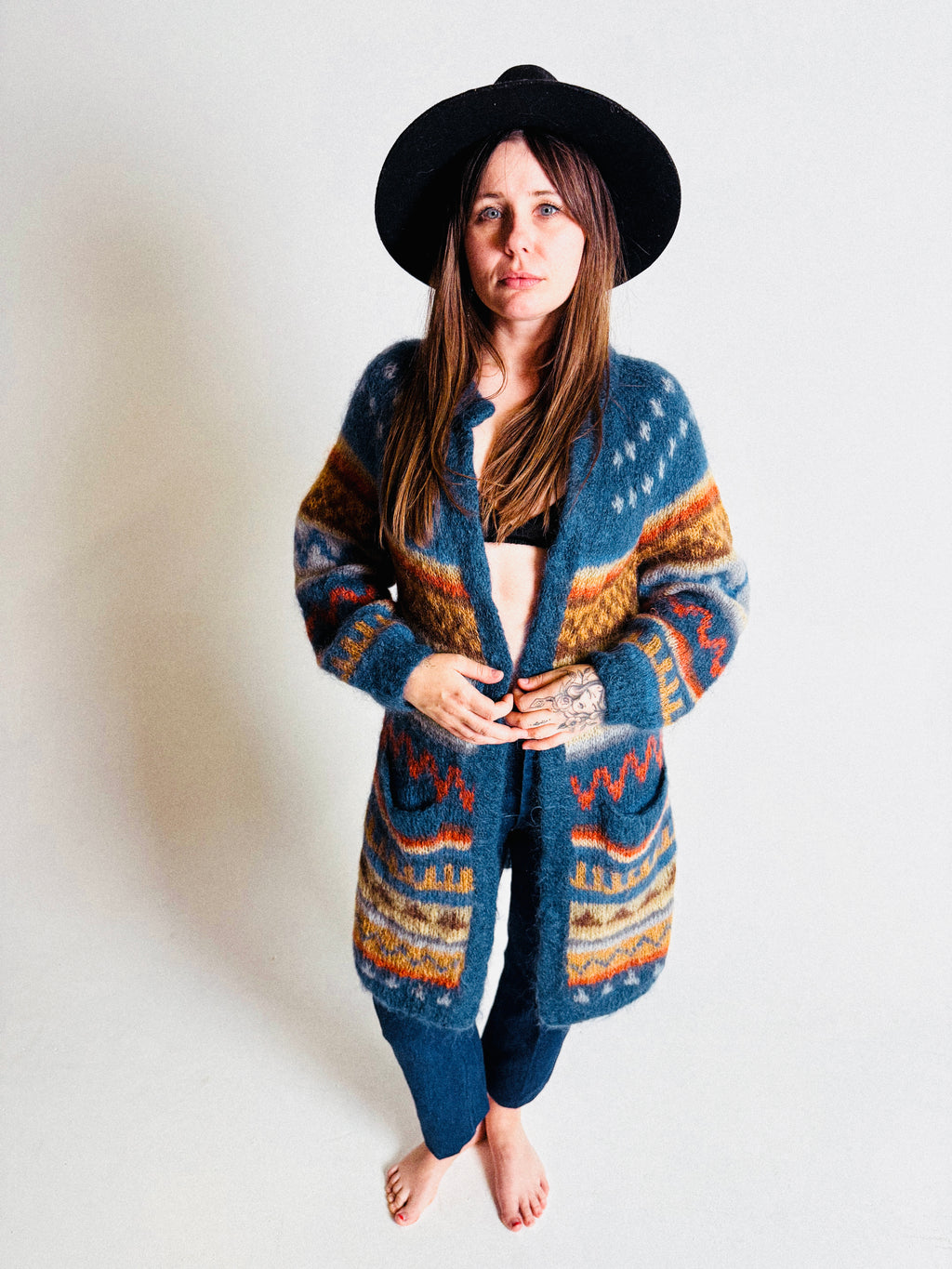 1970s/80s Long Mohair Cardigan with Nordic Pattern