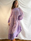 1970s Lavender Indian Cotton Gauze Dress with Quilted Yoke