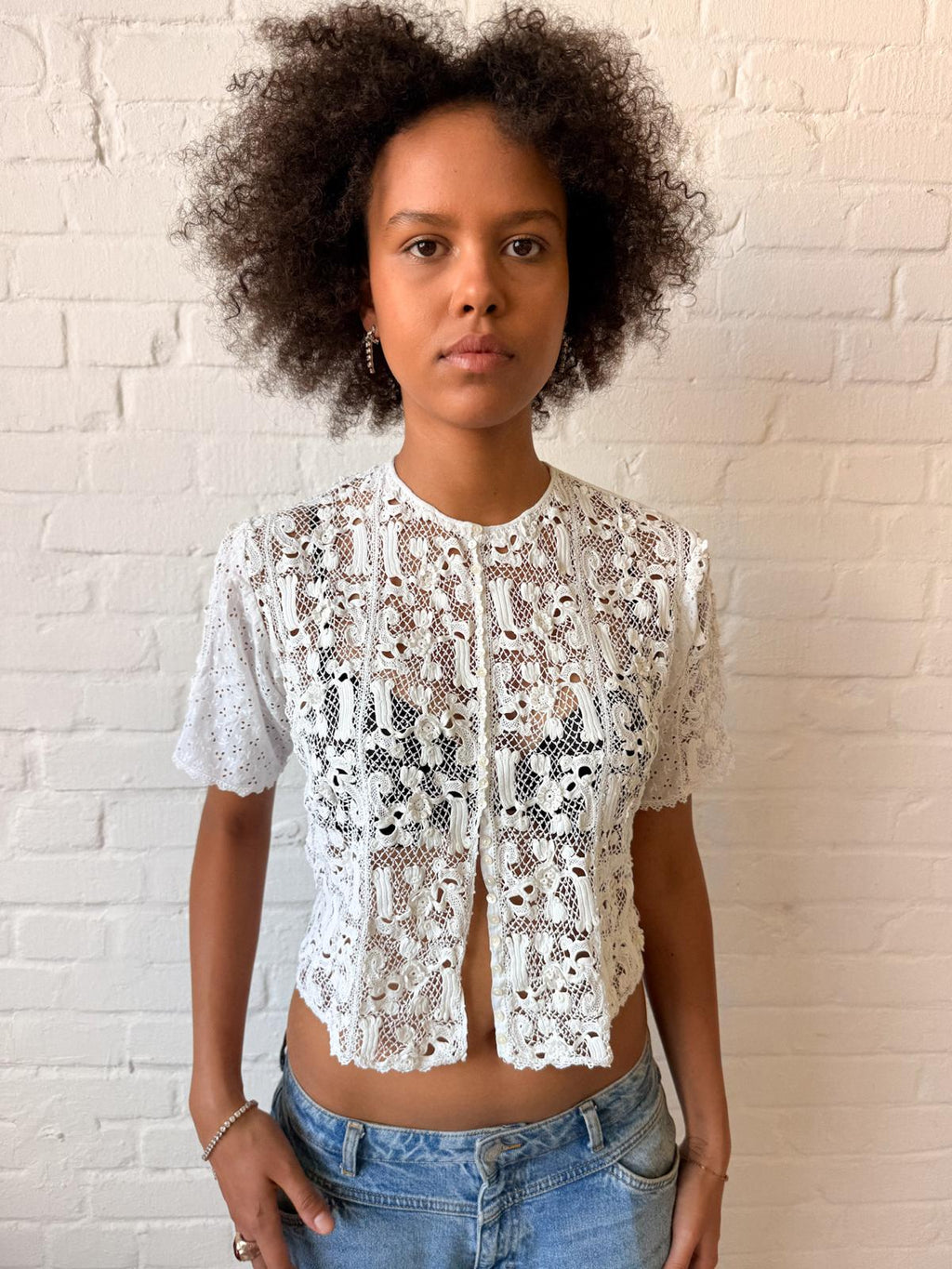 Edwardian 1900s–1910s Handmade Irish Crochet Guipure Lace & Broderie Anglaise Blouse