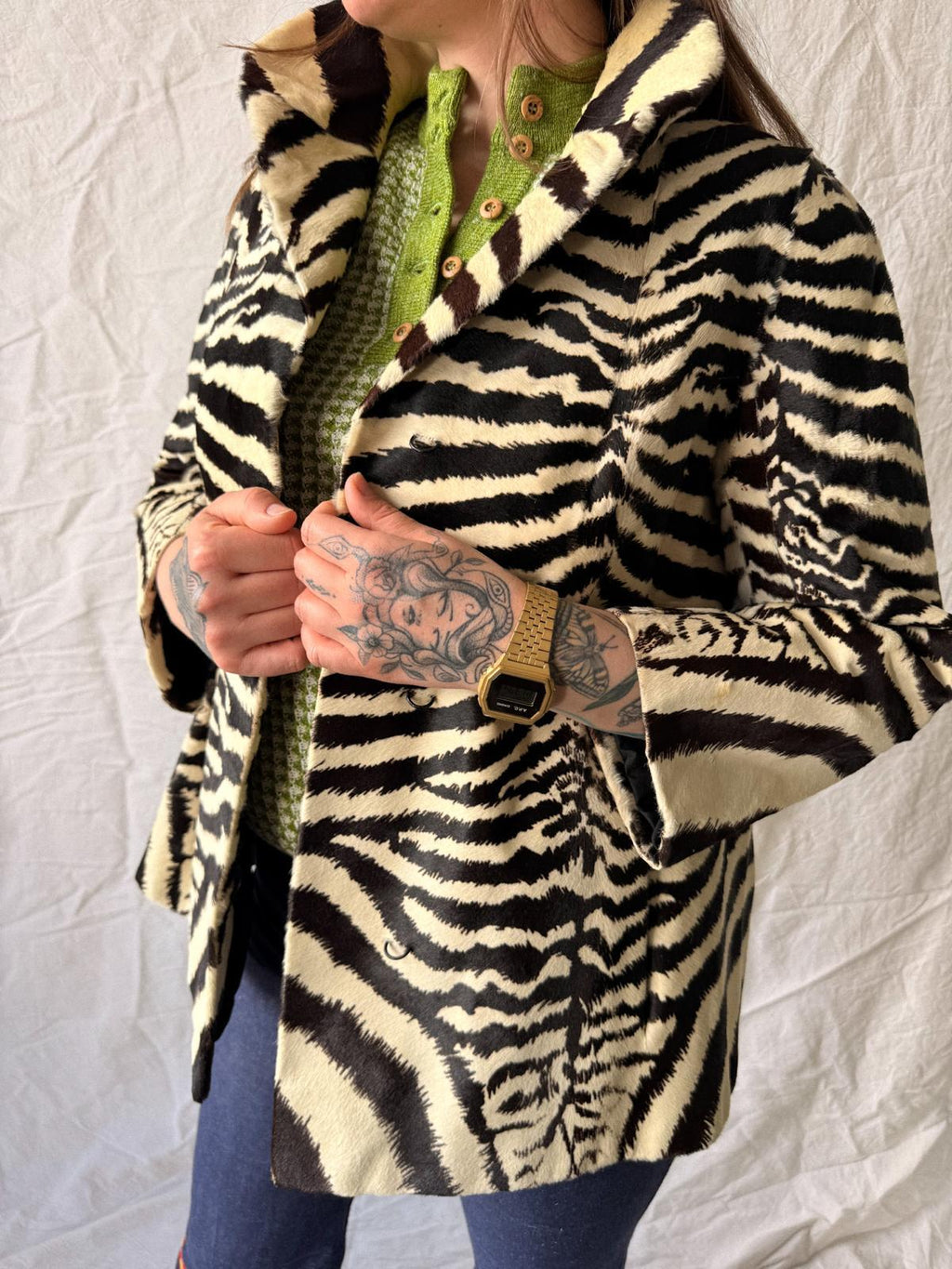 !1960s Zebra Print Pony Fur Statement Jacket