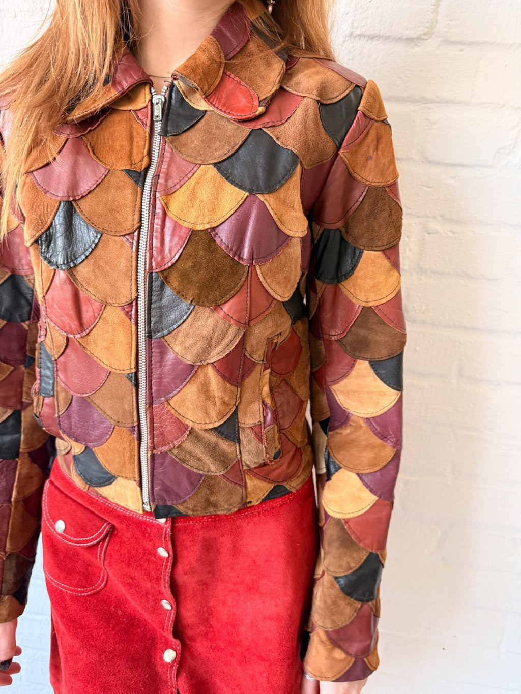 1970s Multicolour Leather & Suede Fish Scale Patchwork Jacket