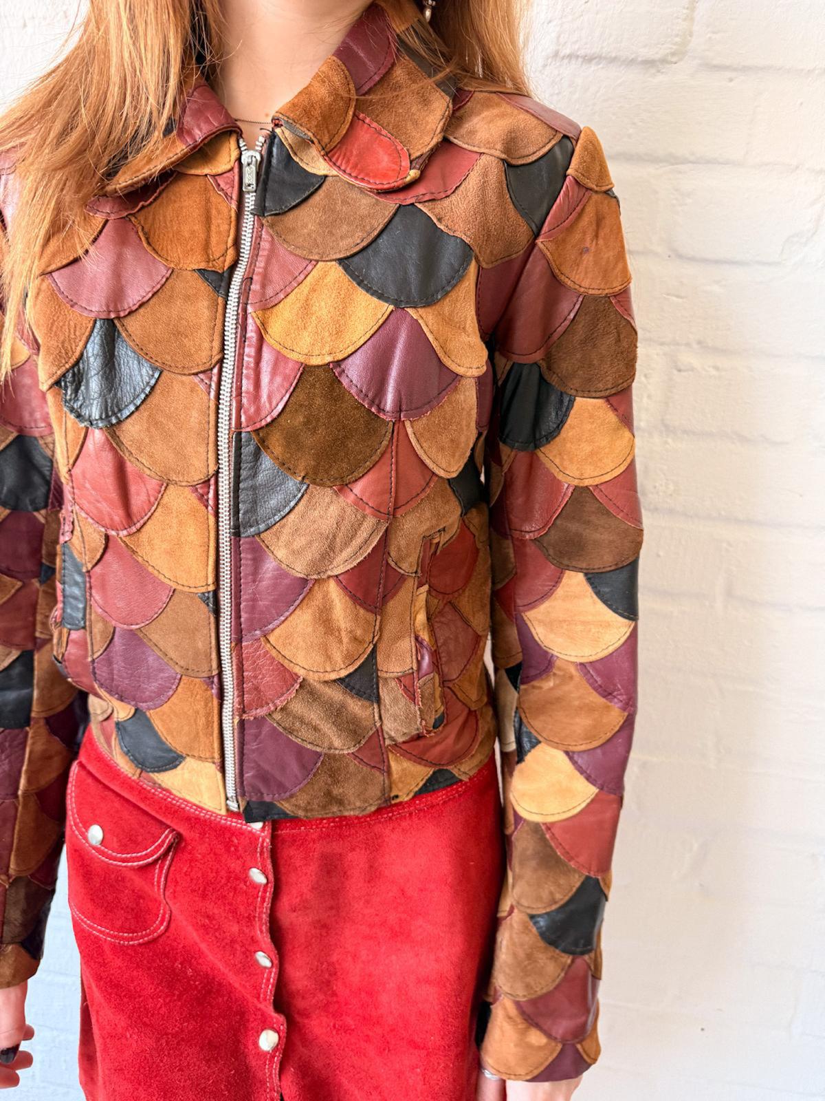 1970s Multicolour Leather & Suede Fish Scale Patchwork Jacket