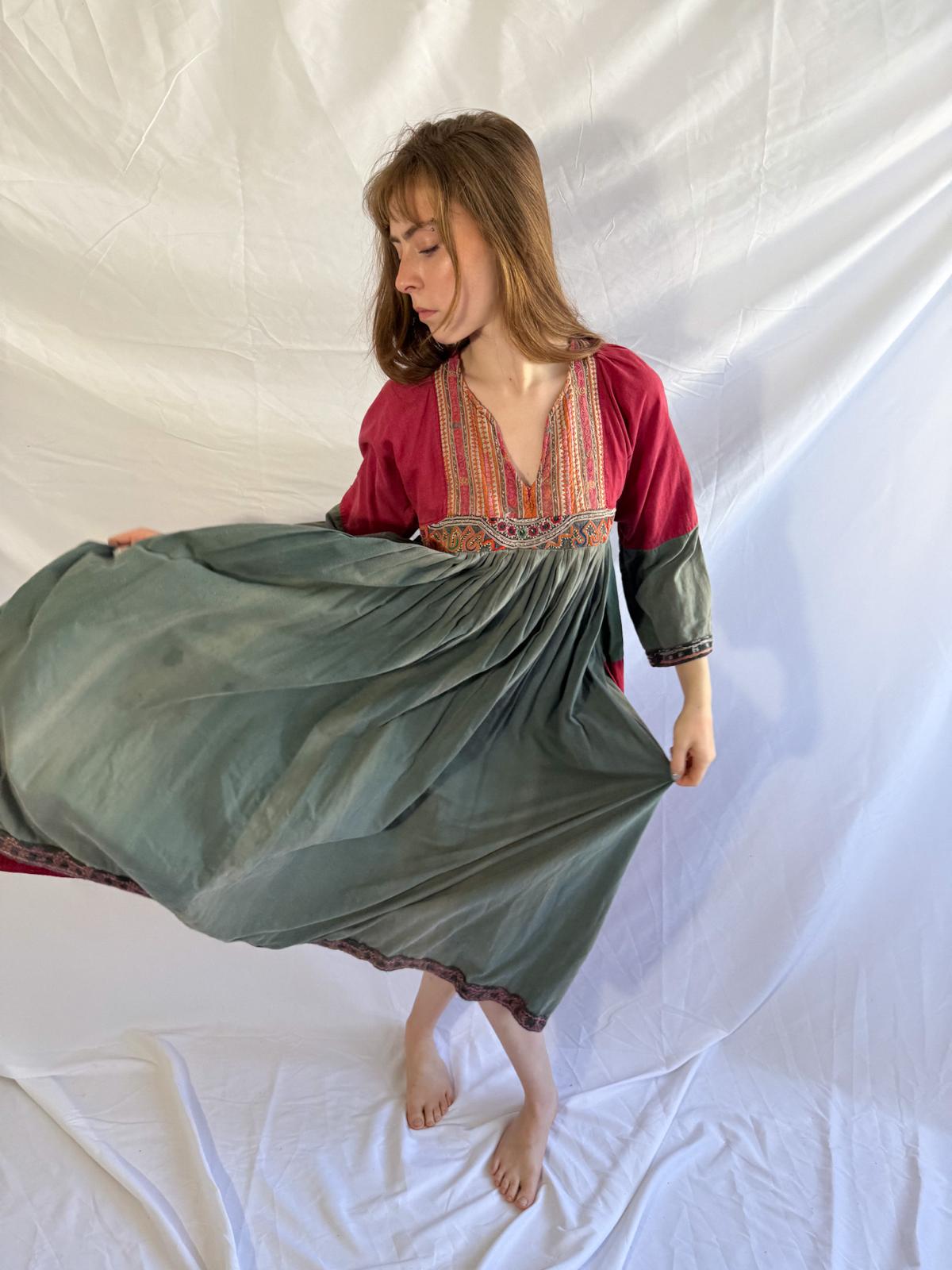 1960s Cotton Afghan Dress with Mirror Details