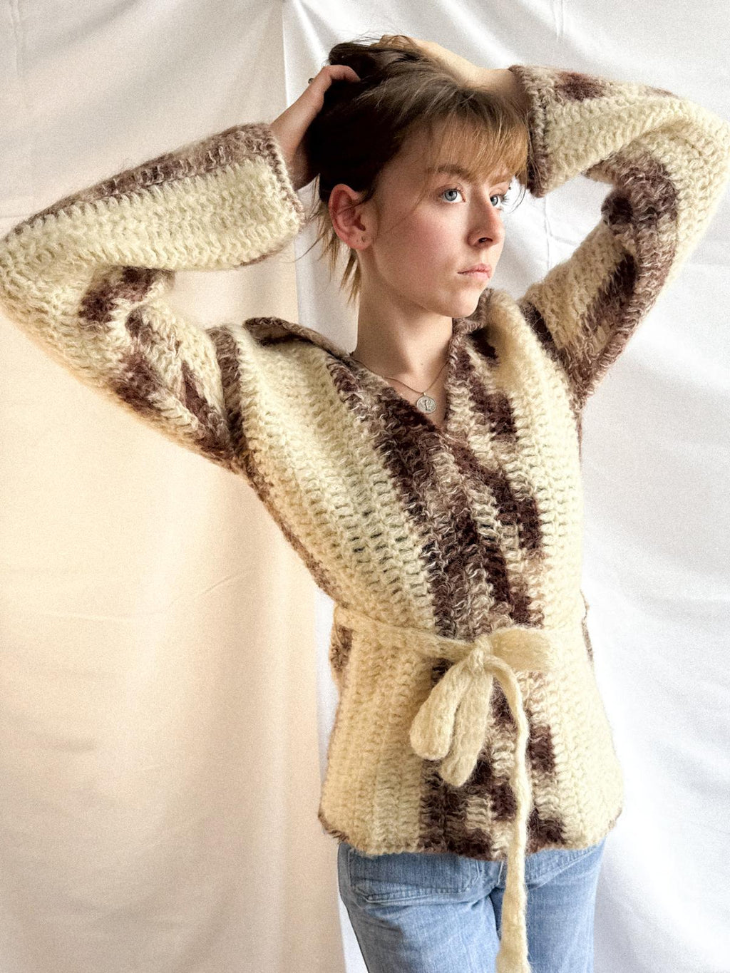 1970s Italian Made Mohair-Blend Belted Sweater with Collar