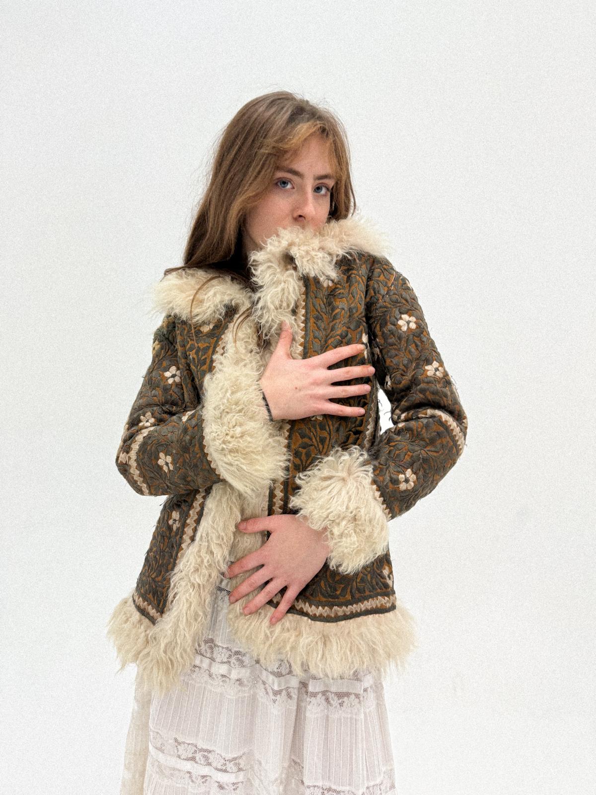 1970s Embroidered Leather &amp; Lambswool Jacket – Afghan Folkloric Crossover