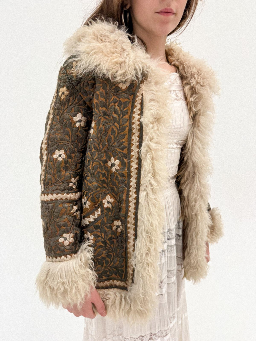 1970s Embroidered Leather &amp; Lambswool Jacket – Afghan Folkloric Crossover