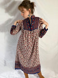 1970s-80s Blockprint Cotton Dress with Quilted Yoke