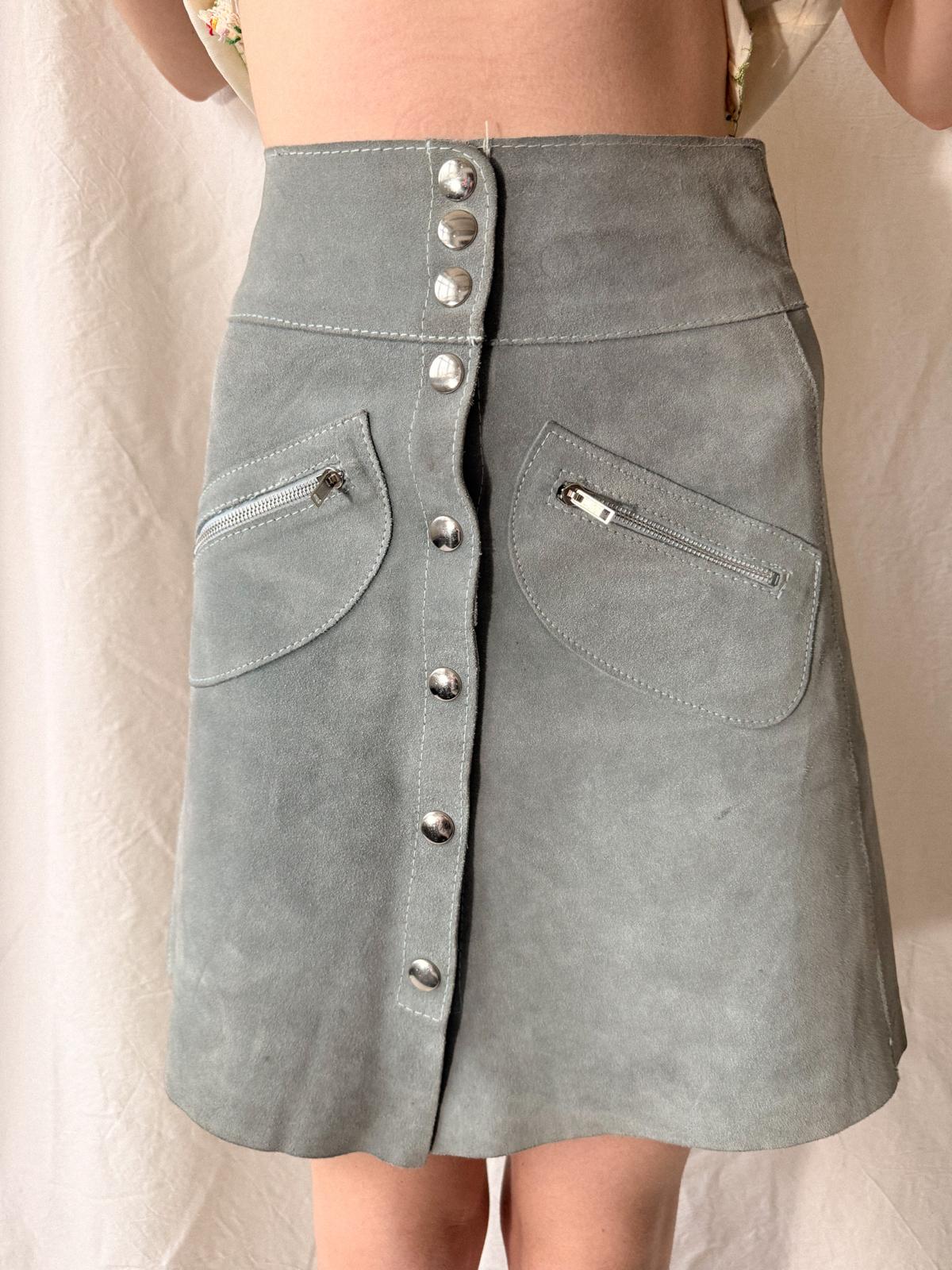 Vintage 1960s Powder Blue Suede A-Line Skirt