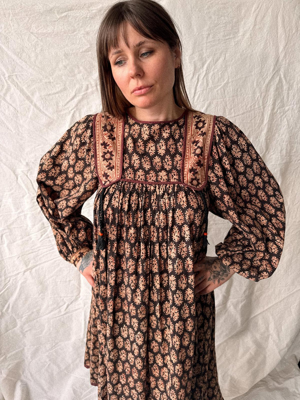 1970s Phool Hand Block Printed Cotton Midi Dress