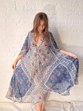 1970s Adini Floral Gauze Gold Lurex Caftan