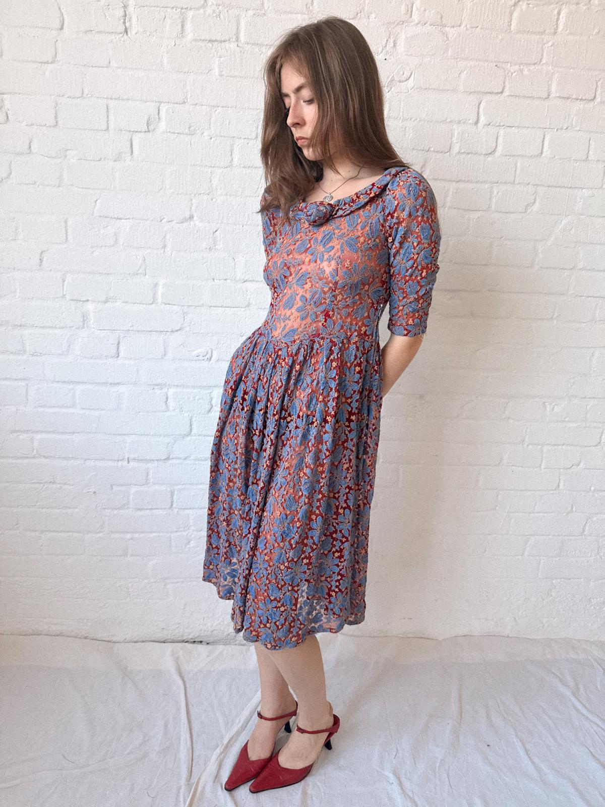 1930s Mesh and Embroidery Dress