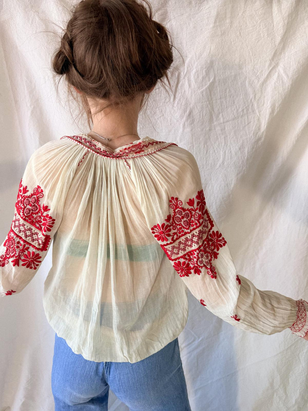 Vintage Romanian Folk Blouse in Fine Cotton Gauze | c. 1915–1930