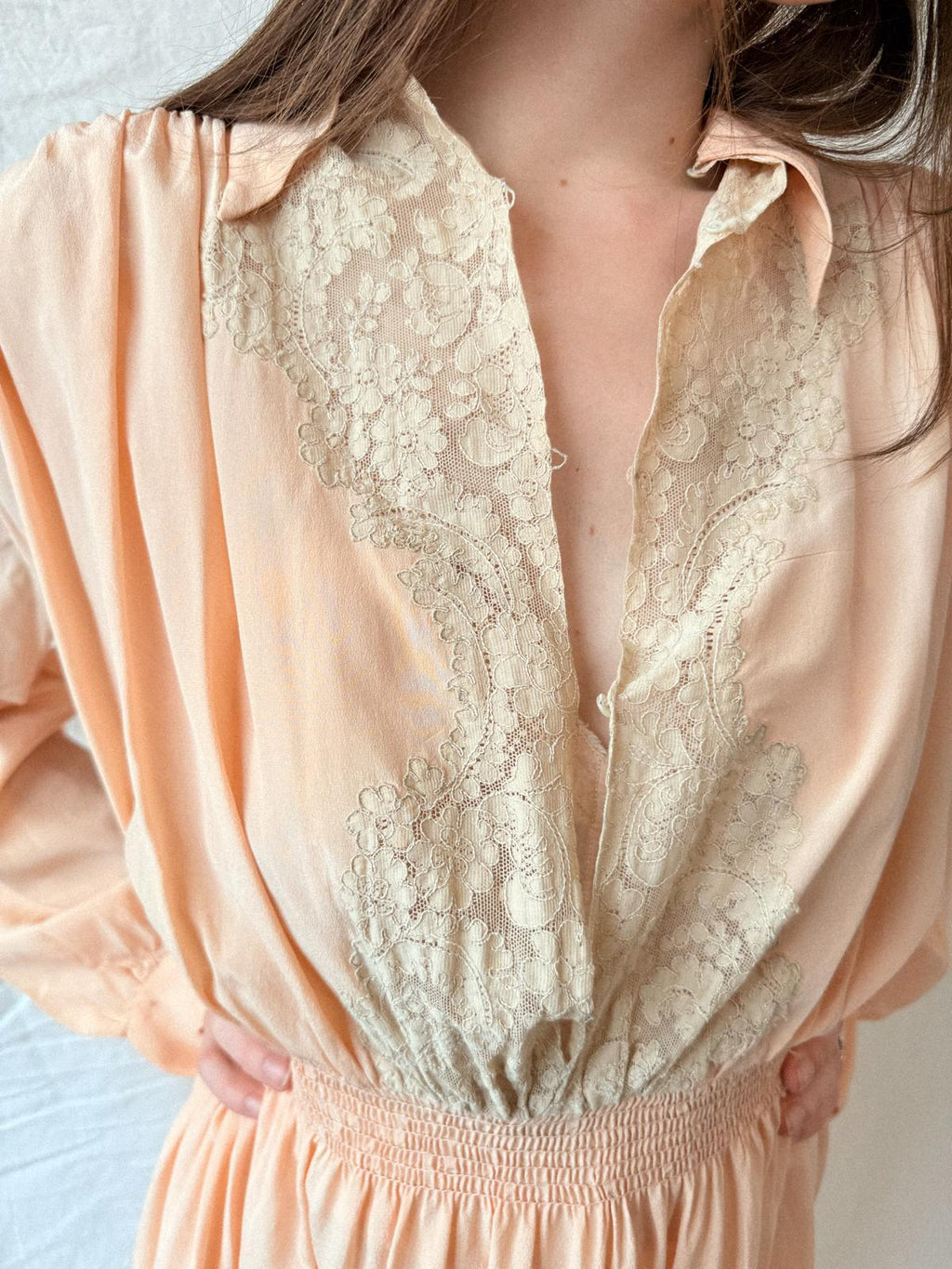 1930s Salmon Silk and Lace Nightgown