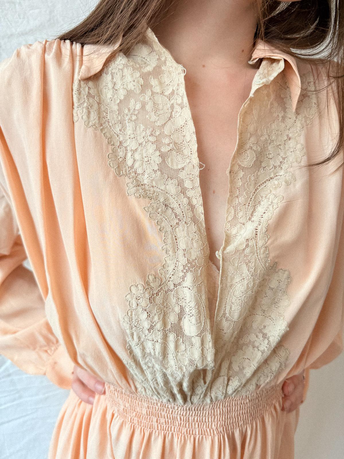 1930s Salmon Silk and Lace Nightgown