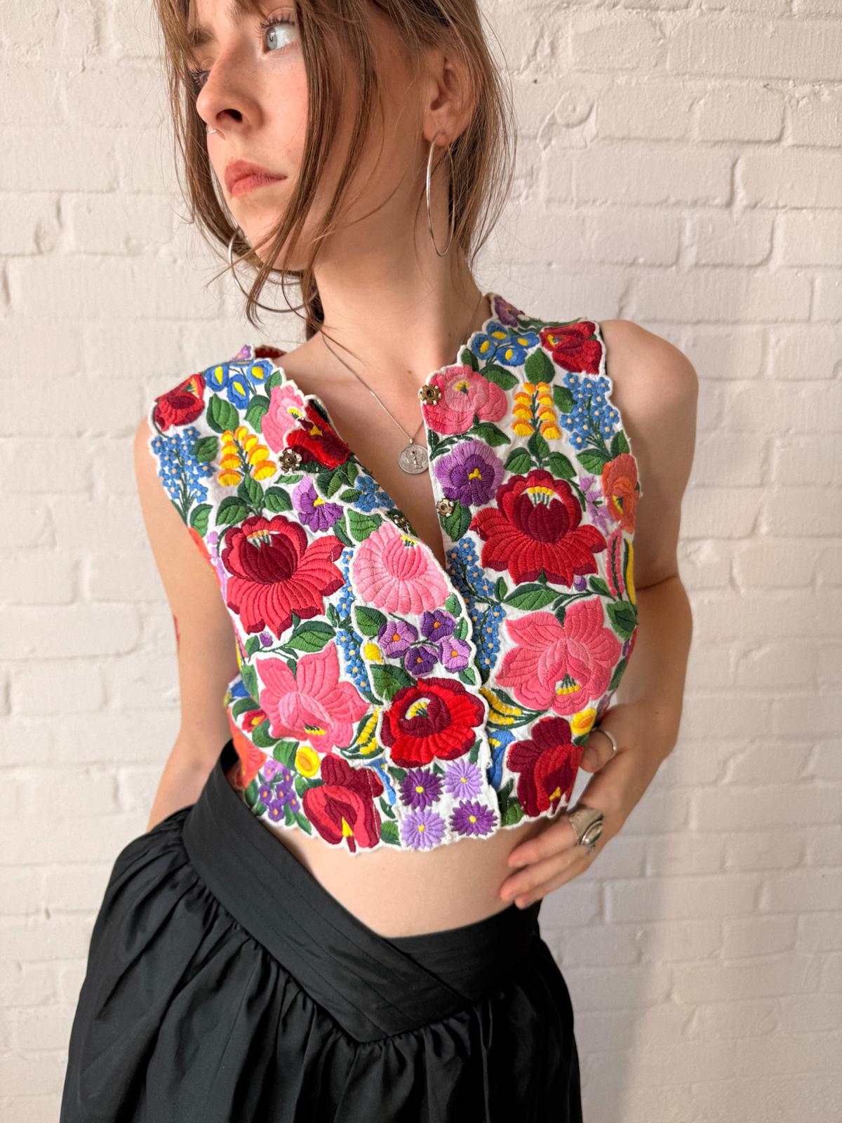 Hungarian Kalocsa Embroidered Folk Vest | Early–Mid 20th Century