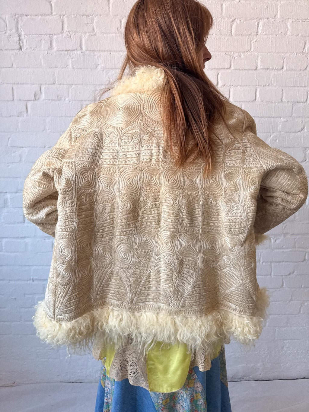 Rare 1960s–70s Fully Embroidered Afghan Style Shearling Jacket – Pearl Cream