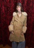 1970s Beige/Tan Suede Penny Lane Coat- Double-Breasted with Fur Collar and Cuffs