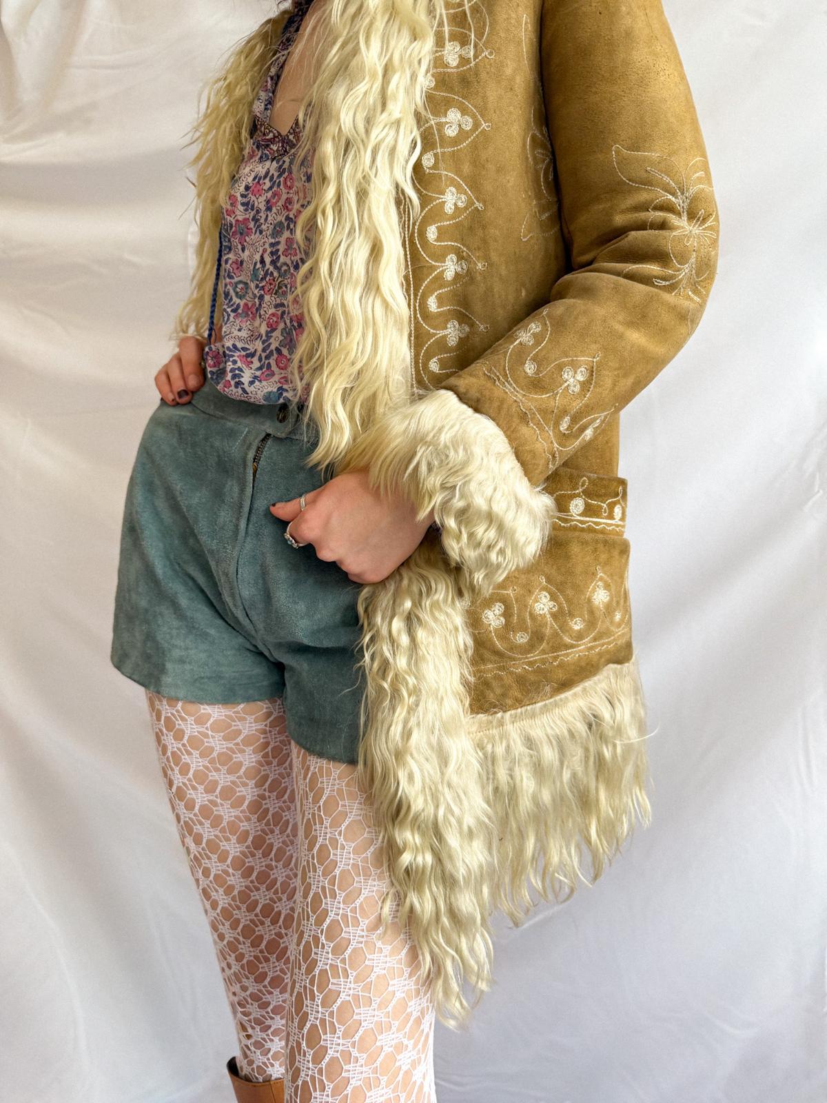 1960s-70s Embroidered Afghan Jacket with Shearling Trim