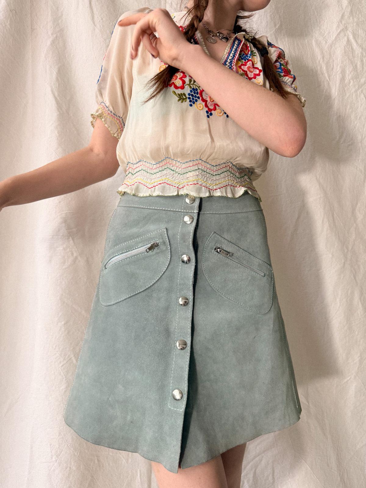 Vintage 1960s Powder Blue Suede A-Line Skirt