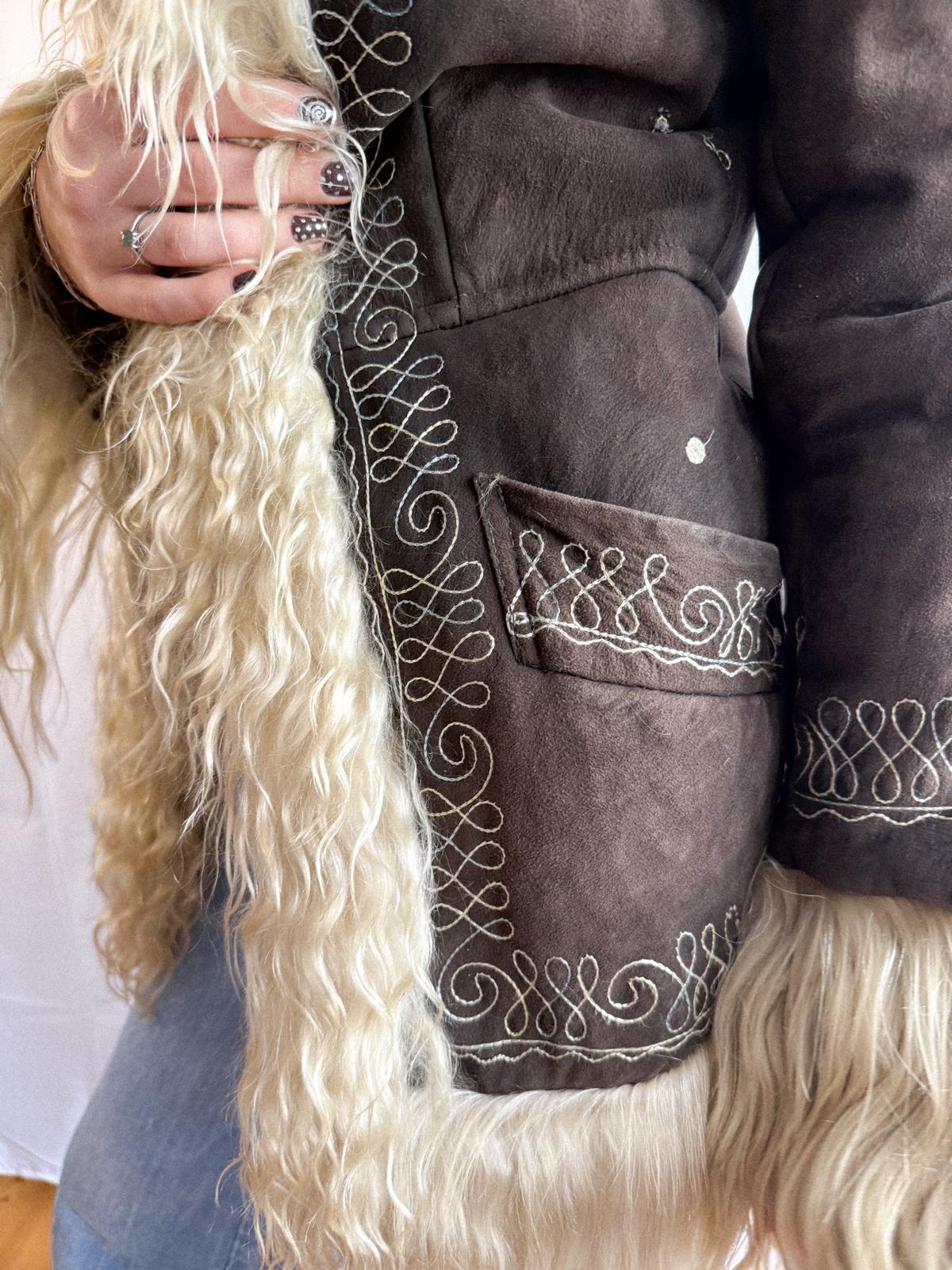 1970s Afghan Shearling Jacket with Long Yak Trim – Dark Chocolate Brown