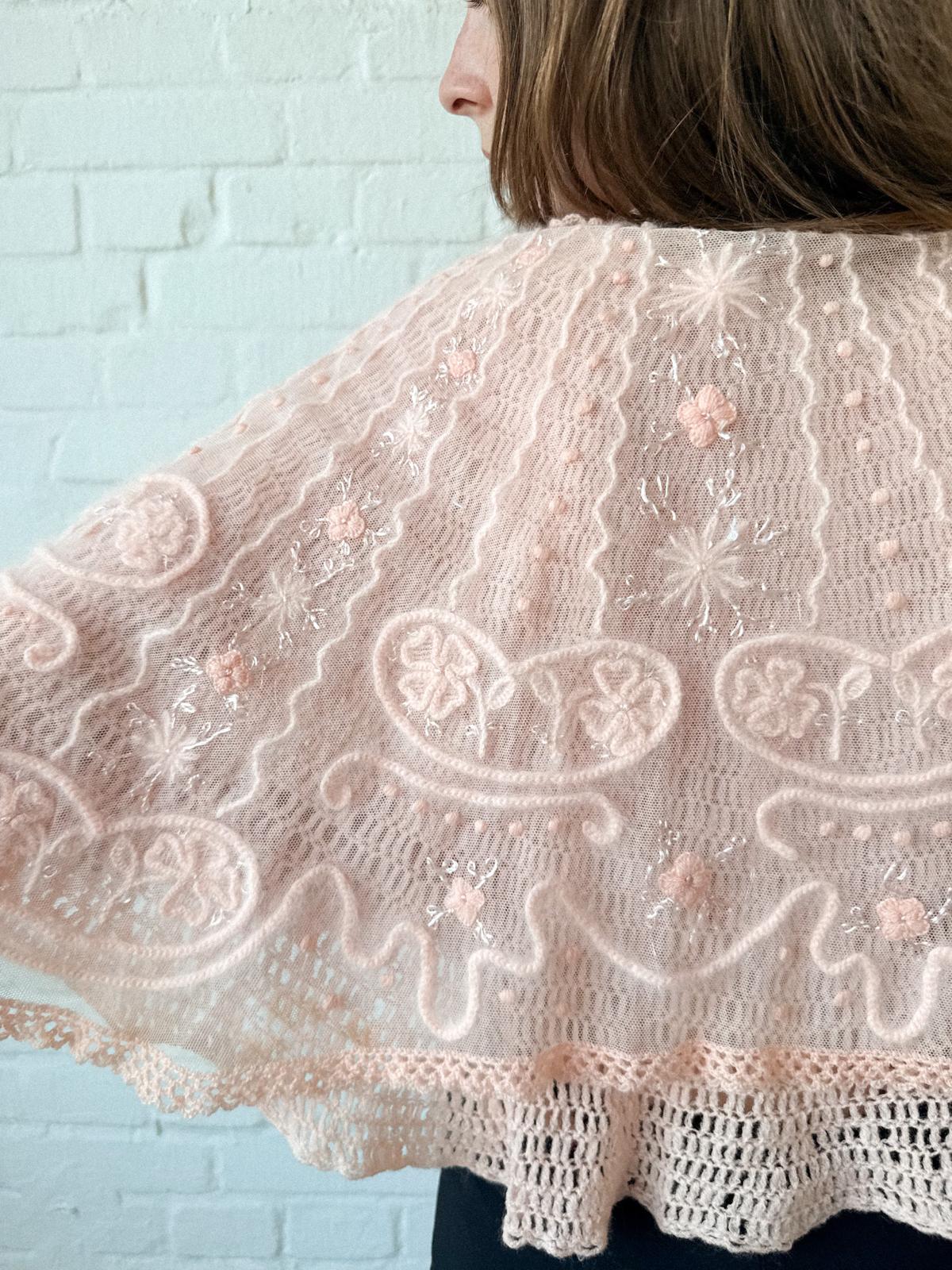Edwardian to Early 1920s Angora & Tulle Bed Jacket / Capelet