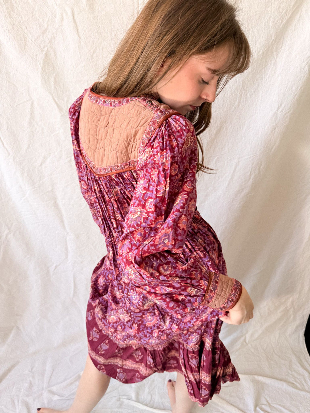 1970s Indian Block Print Cotton Gauze Dress