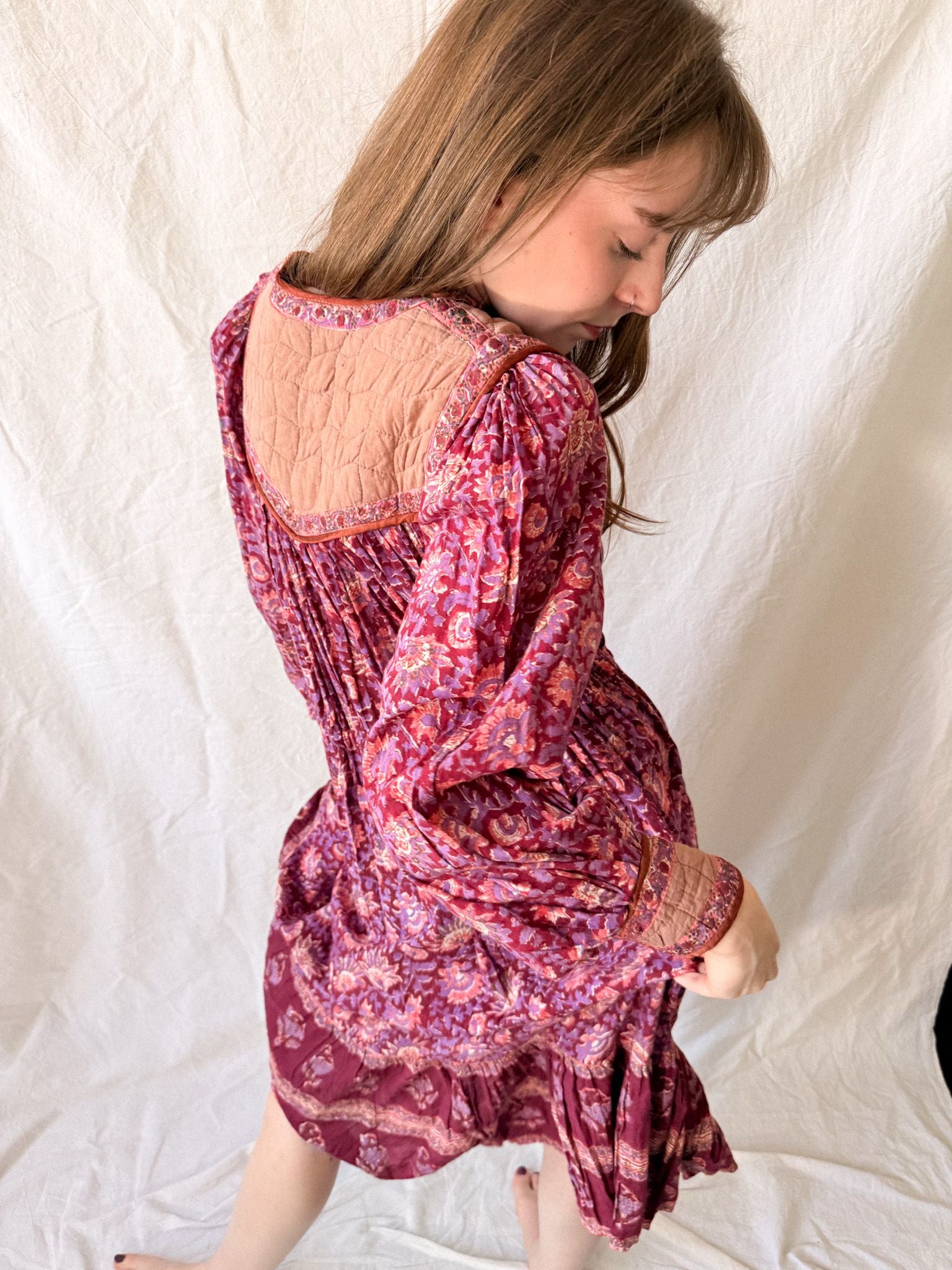 1970s Indian Block Print Cotton Gauze Dress