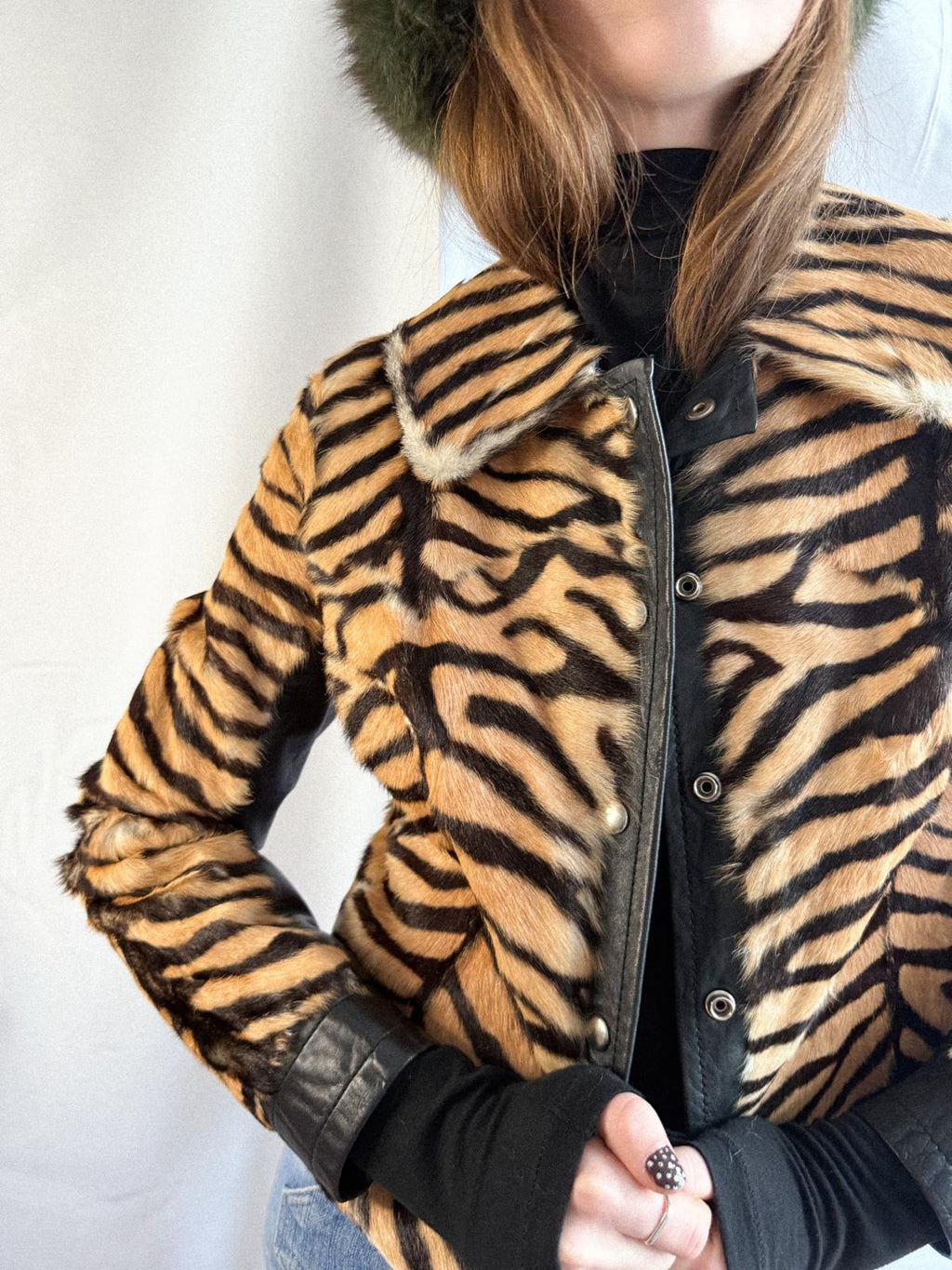 1970s Tiger Print Calf Hair & Leather Cropped Jacket