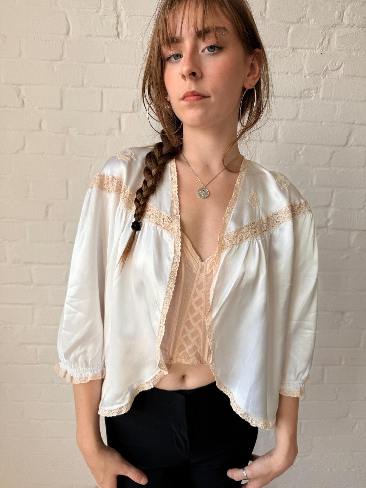 1930s Ivory Liquid Satin Bed Jacket