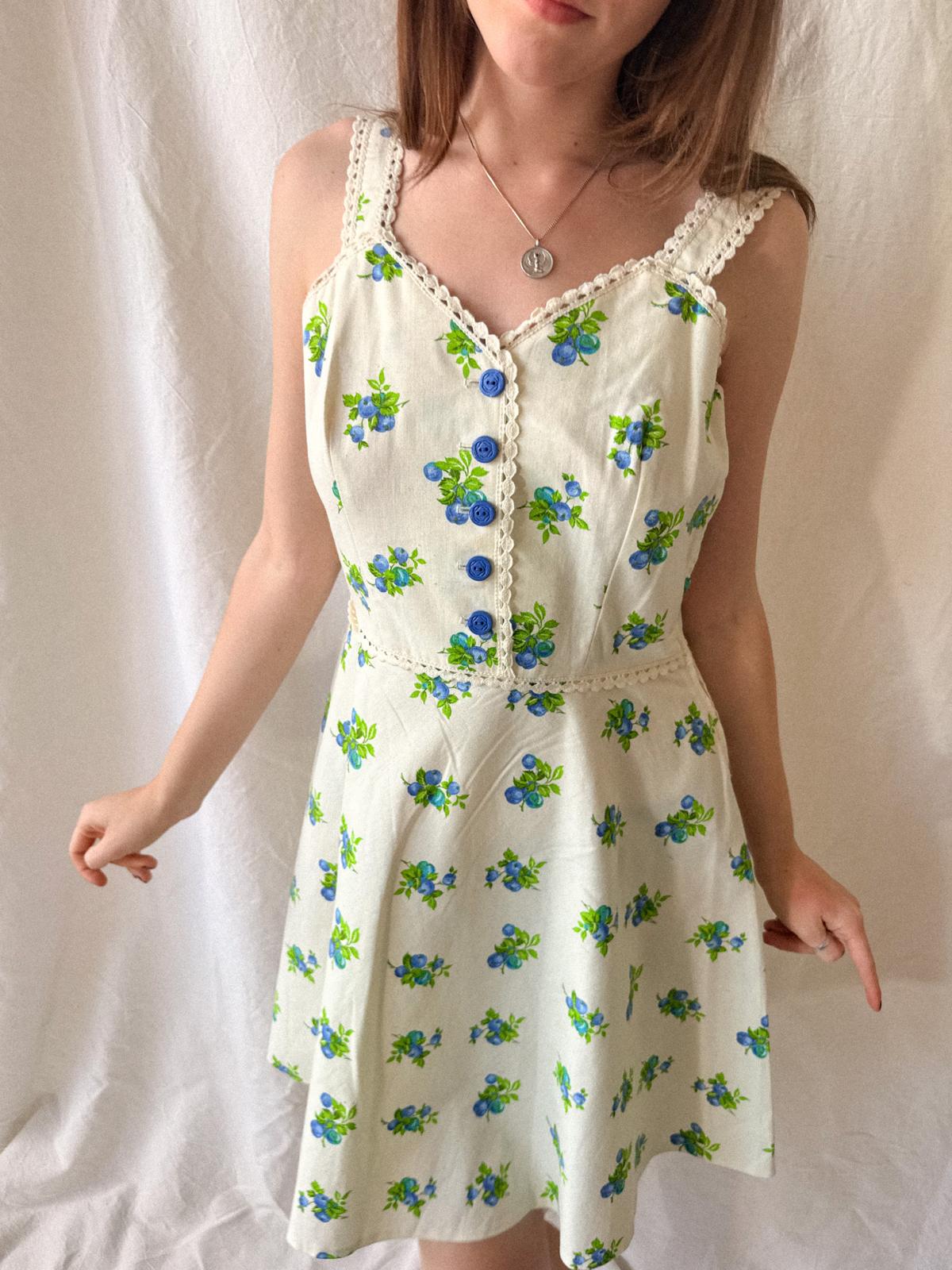 1970s Blueberry Print Cotton Sundress
