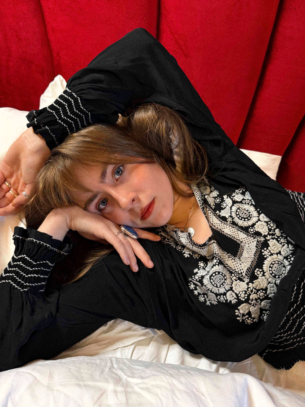 1930s Black & White Embroidered Peasant Penny Lane Blouse