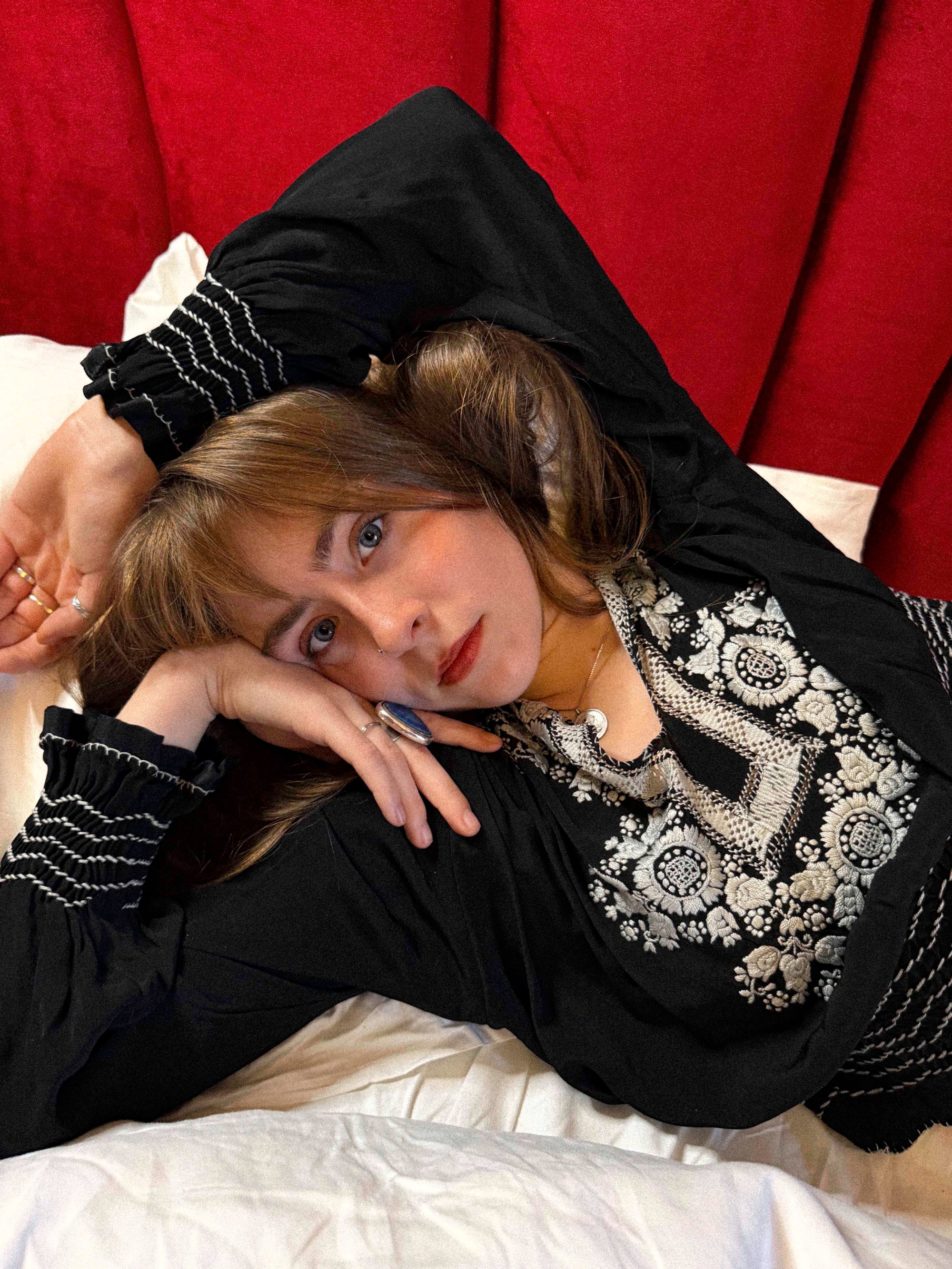 1930s Black & White Embroidered Peasant Penny Lane Blouse