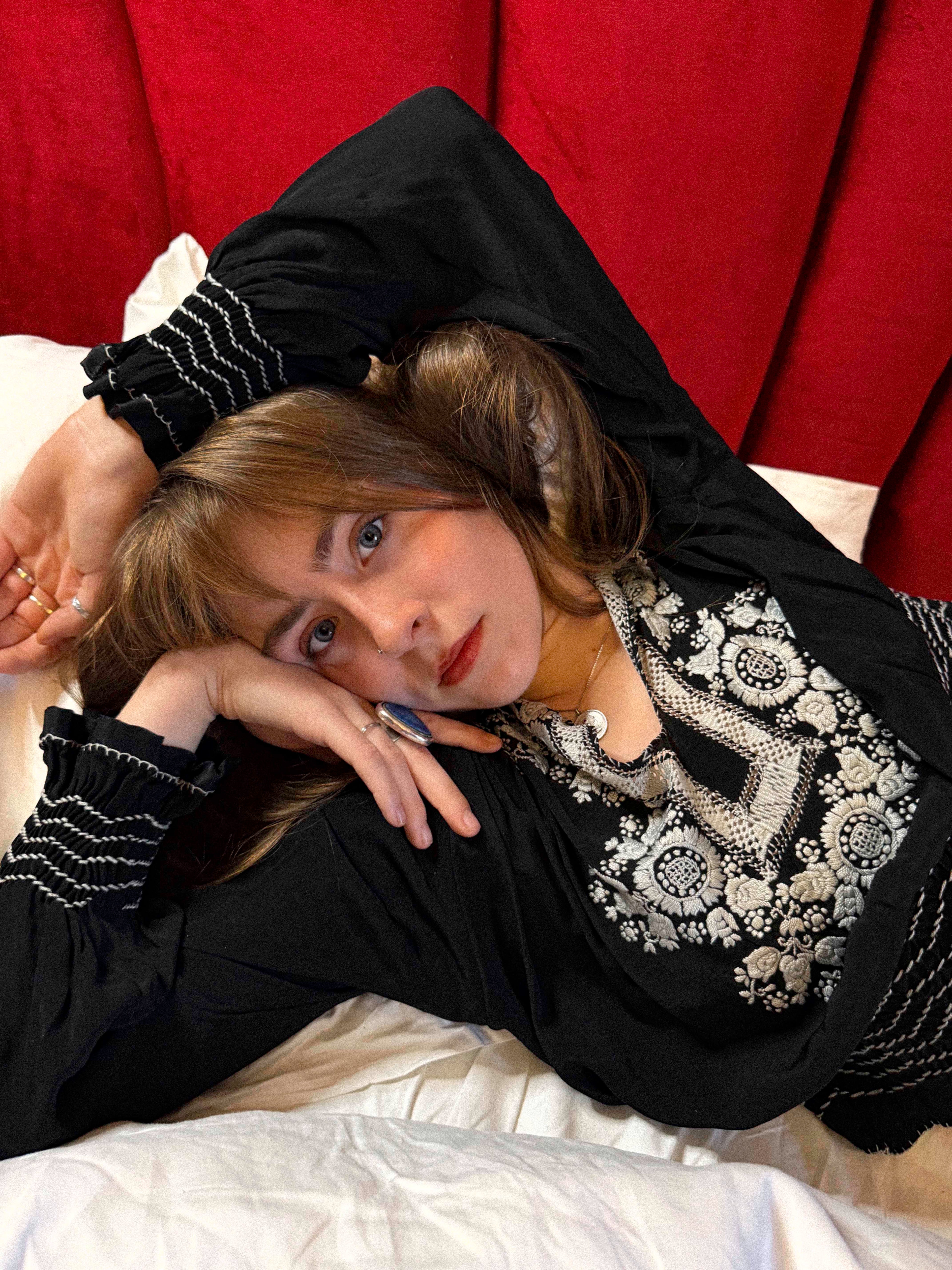 1930s Black & White Embroidered Peasant Penny Lane Blouse