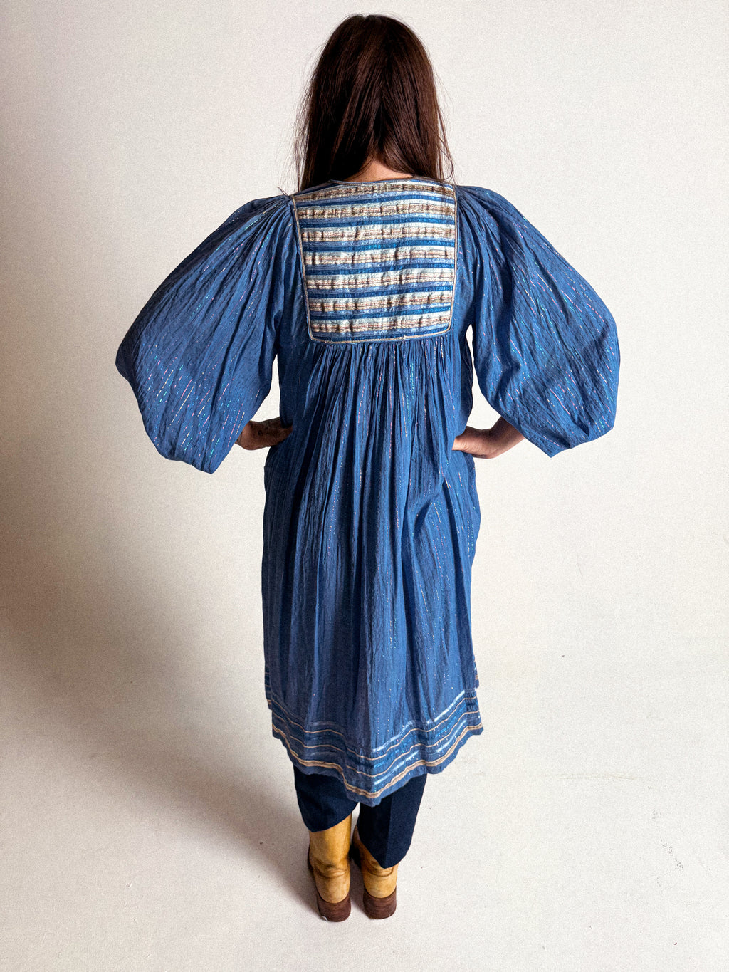 1970s Cotton Gauze and Lurex Dress