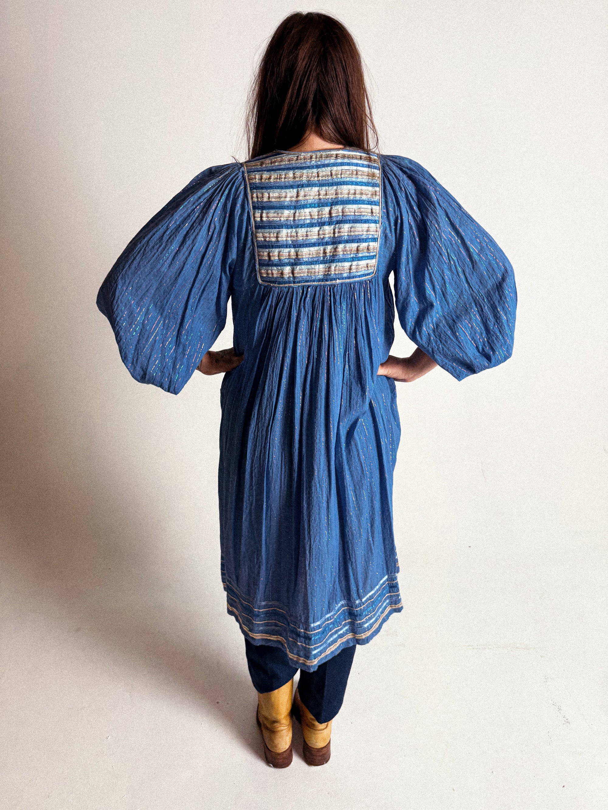 1970s Cotton Gauze and Lurex Dress