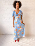 1960s–70s Hawaiian Floral Maxi Dress with Flutter Capelet