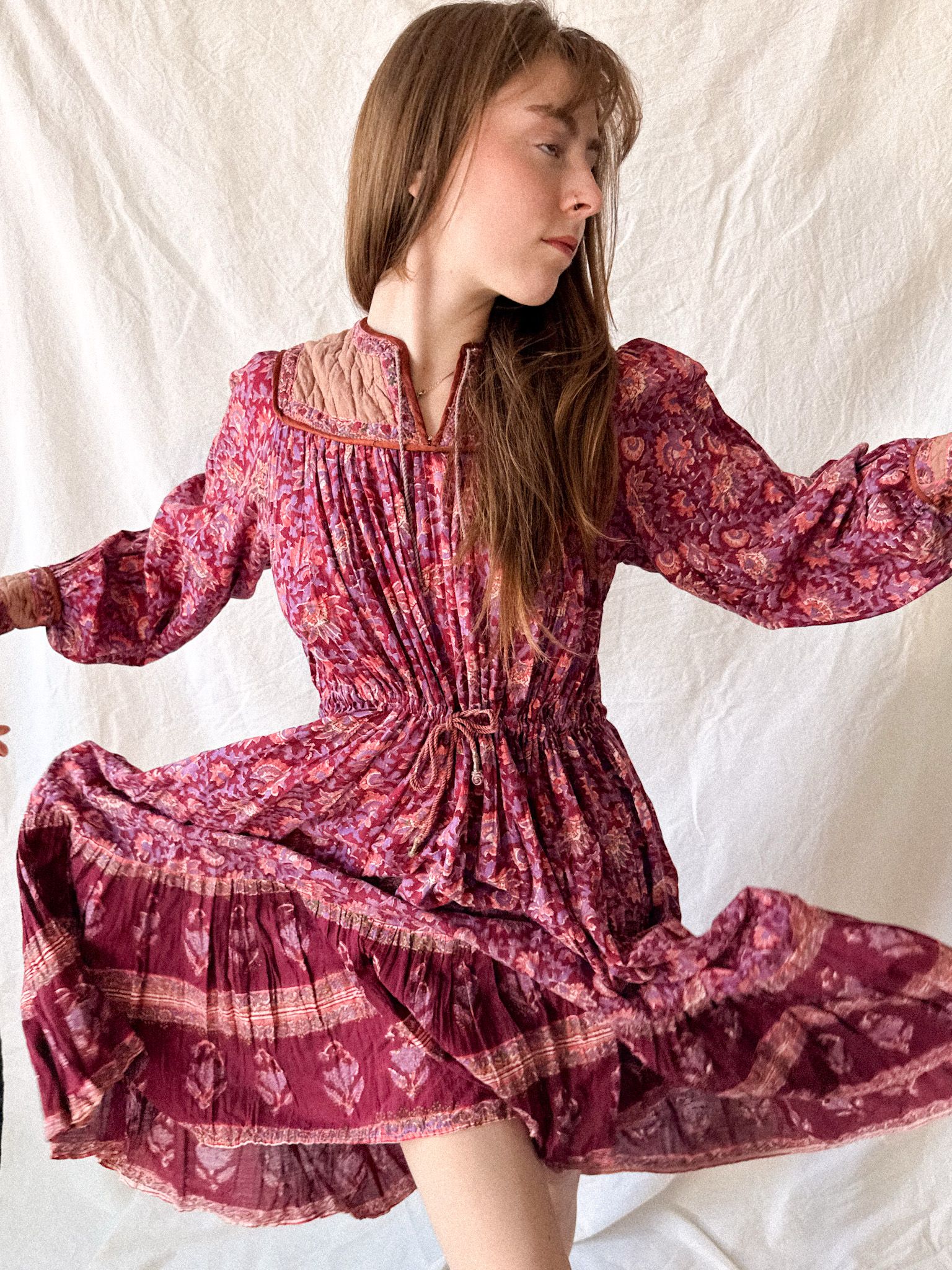 1970s Indian Block Print Cotton Gauze Dress