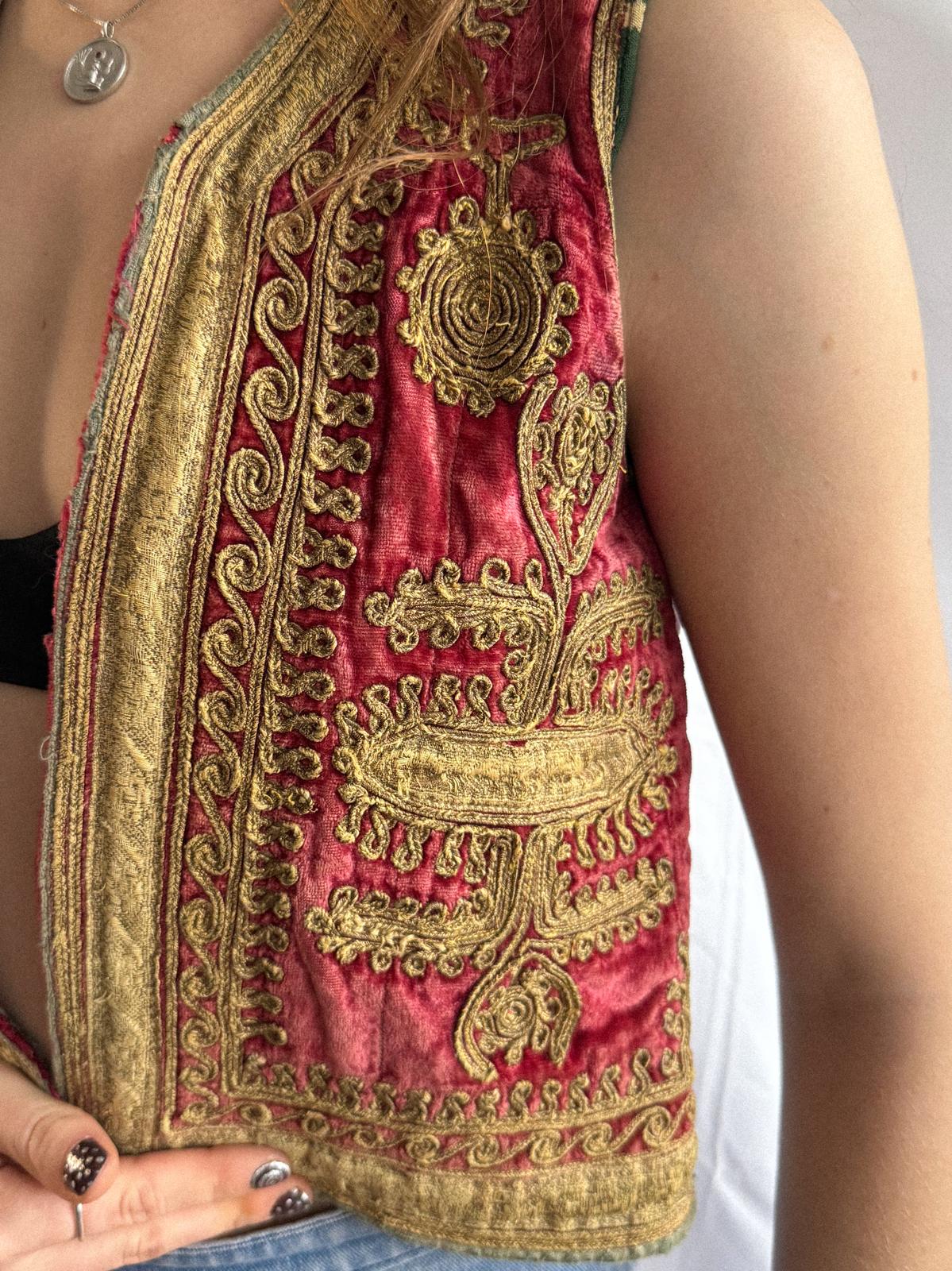 Antique / Early 20th Century Ottoman-Influenced Textile Vest, Gold Embroidered Velvet Waistcoat