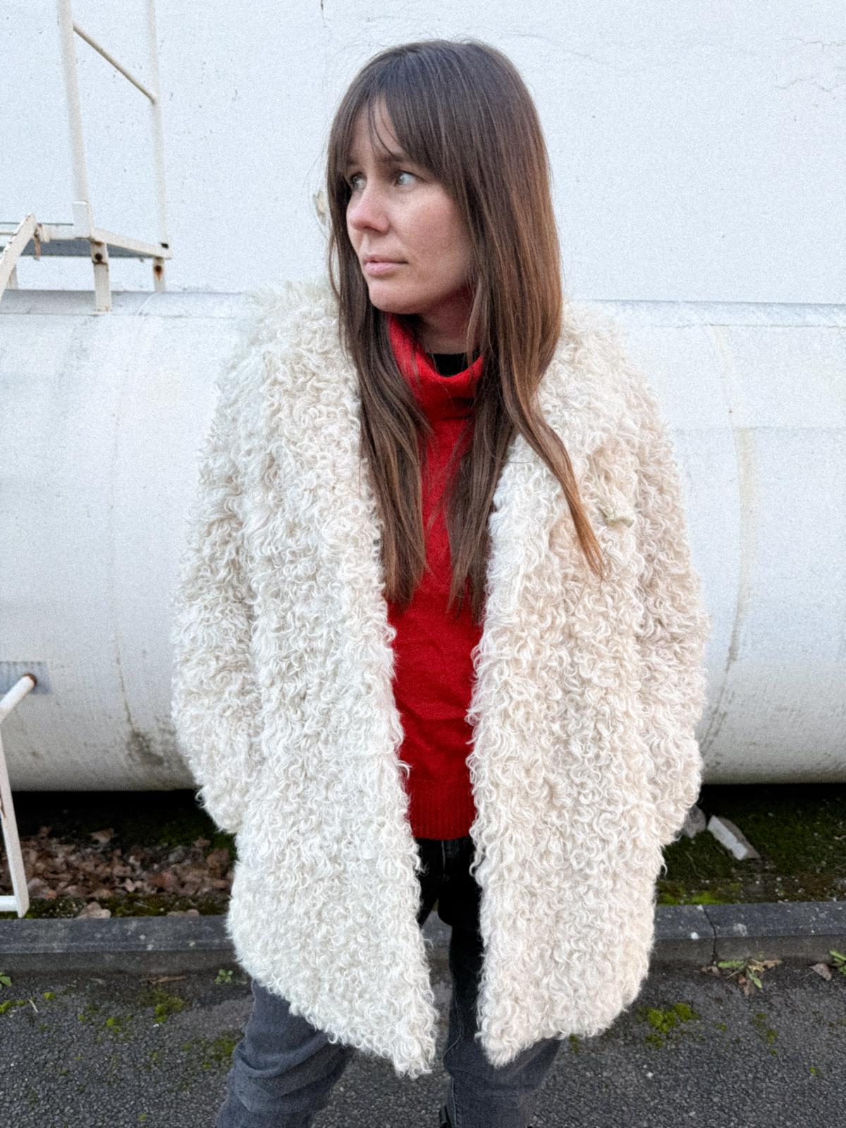 1970s Tibetan Lamb Coat with Hood – Curly Sheepskin, Satin Lined, Leather Toggles