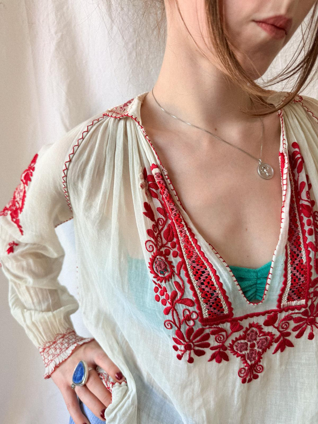 Vintage Romanian Folk Blouse in Fine Cotton Gauze | c. 1915–1930