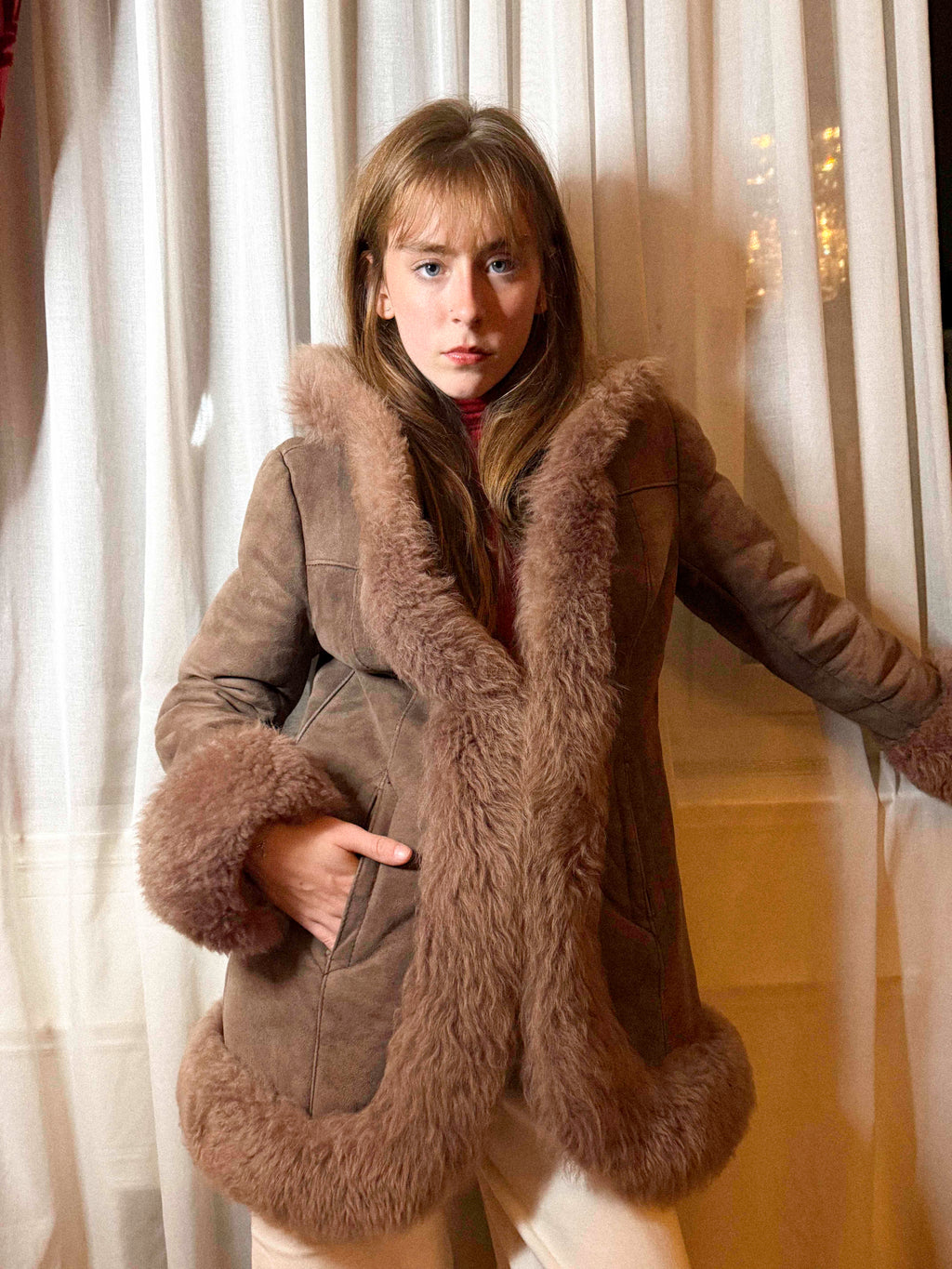 1970s Hooded Shearling Coat in Soft Chestnut / Mushroom Brown – Plush, Cuddly &amp; Exceptionally Warm