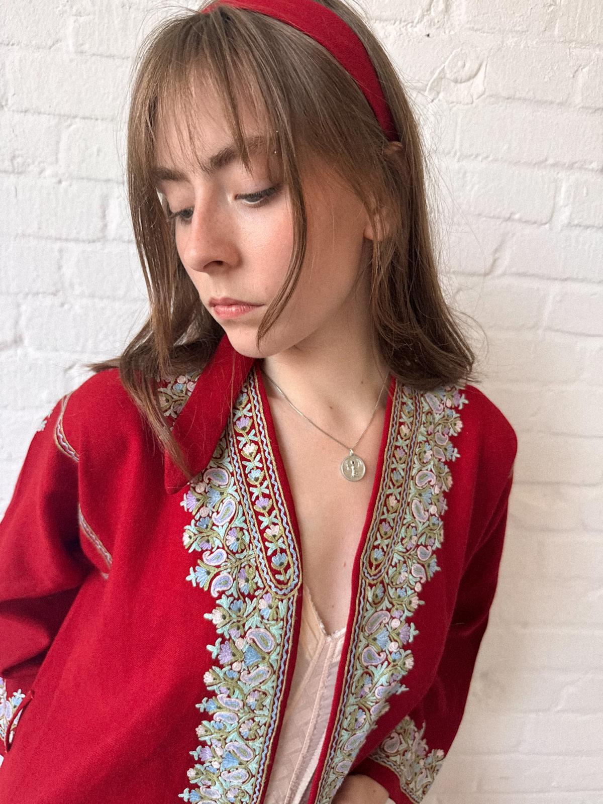 1920s Woolen Embroidered Kashmiri Duster Coat
