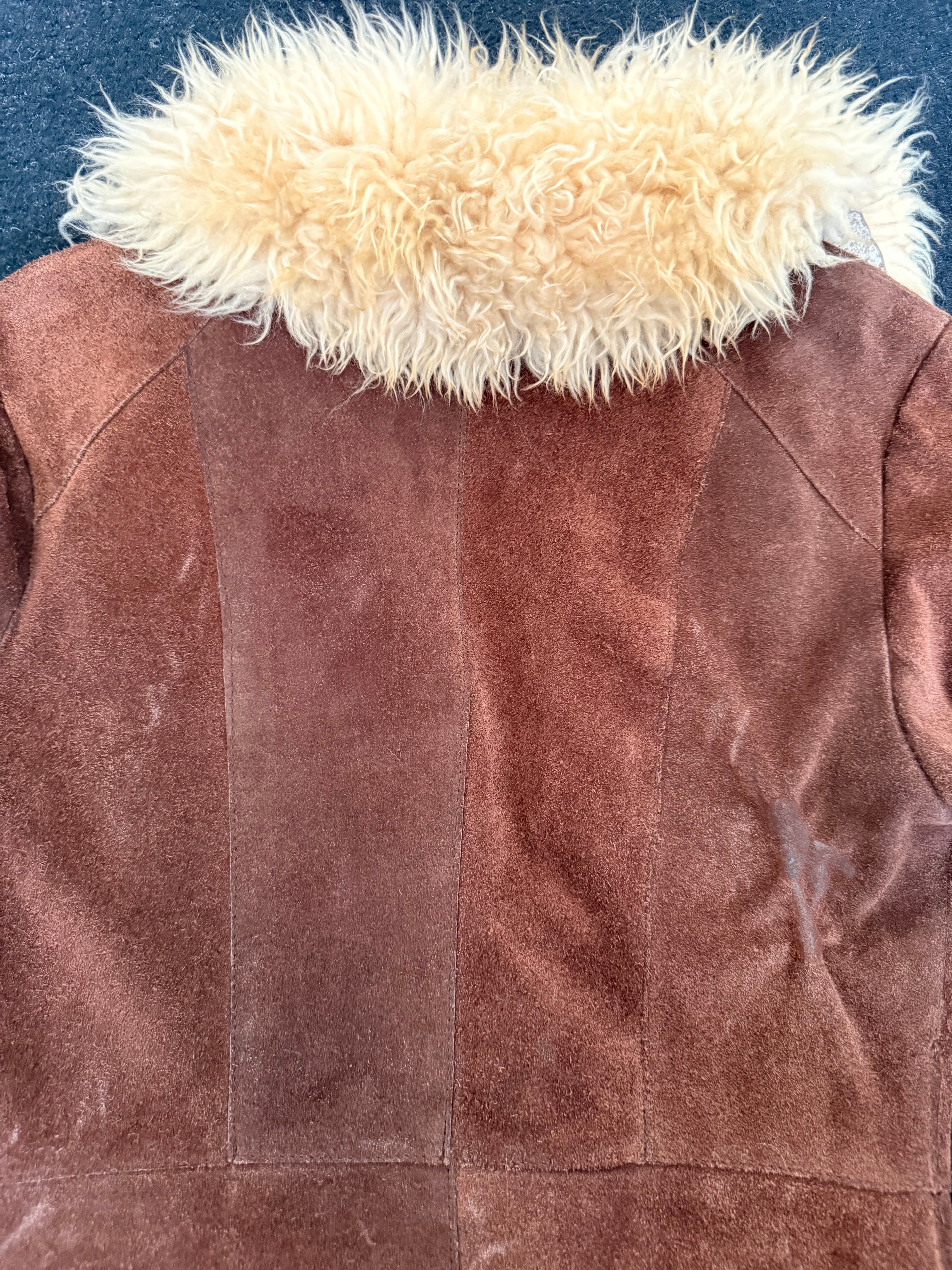 Vintage 1970s Brown Suede Penny Lane Jacket with Sheepskin Collar