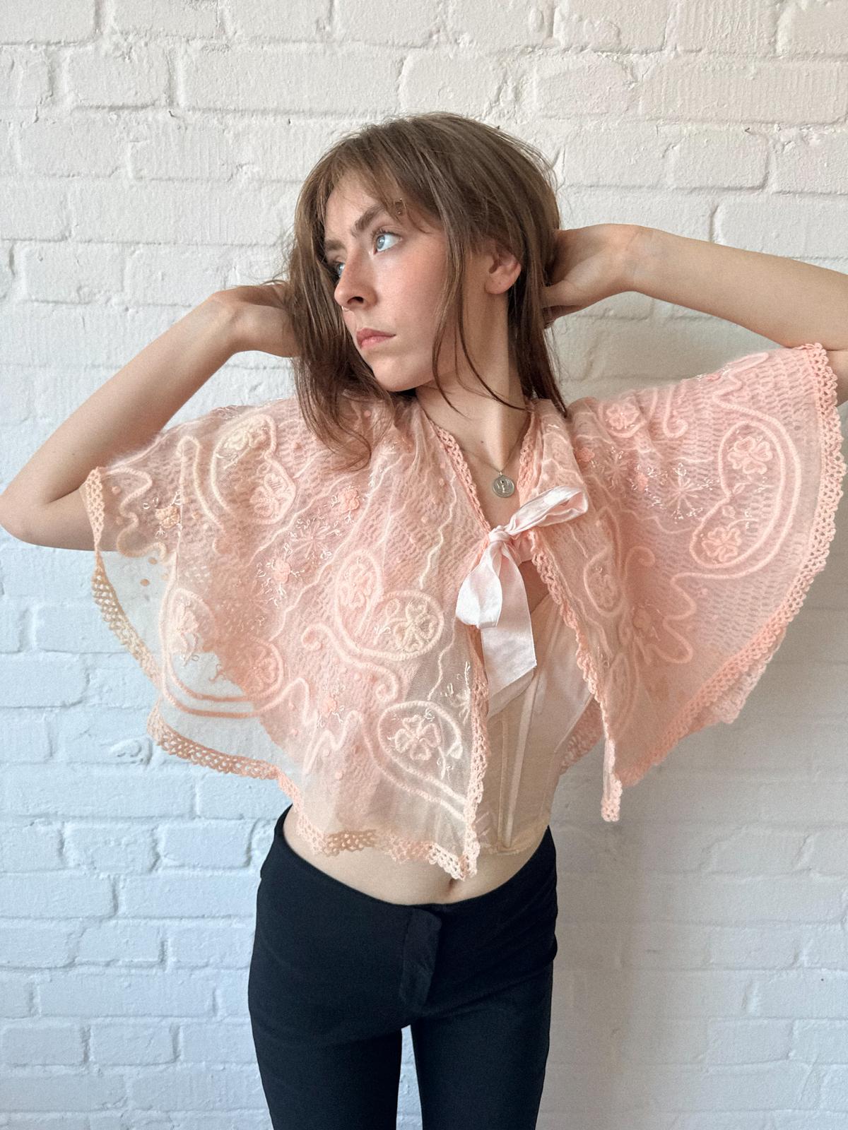Edwardian / Early 1920s Angora and Tulle Bedjacket